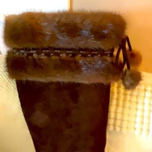 Very rare beautiful Brown suede boots with mink collar. Comes w/original box
